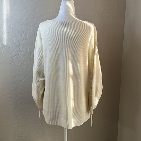 Cable Stitch ivory white boat neck sweater ruched sleeves soft cozy size small - Picture 2 of 9